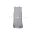 Women's Knitted Sleeveless Tassel Hem Side Slit Cardigan